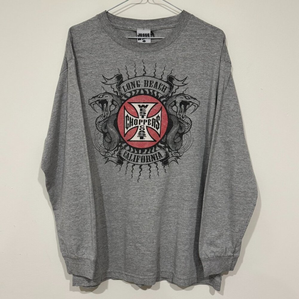 Vtg 2000s West Coast Choppers Snake Long Sleeve Shirt L Grey Jesse Who? Y2K